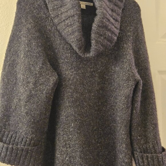 Carolyn Taylor Cozy Comfy charcoal grey wool blend cowl neck roll tab sweater L - Picture 5 of 9